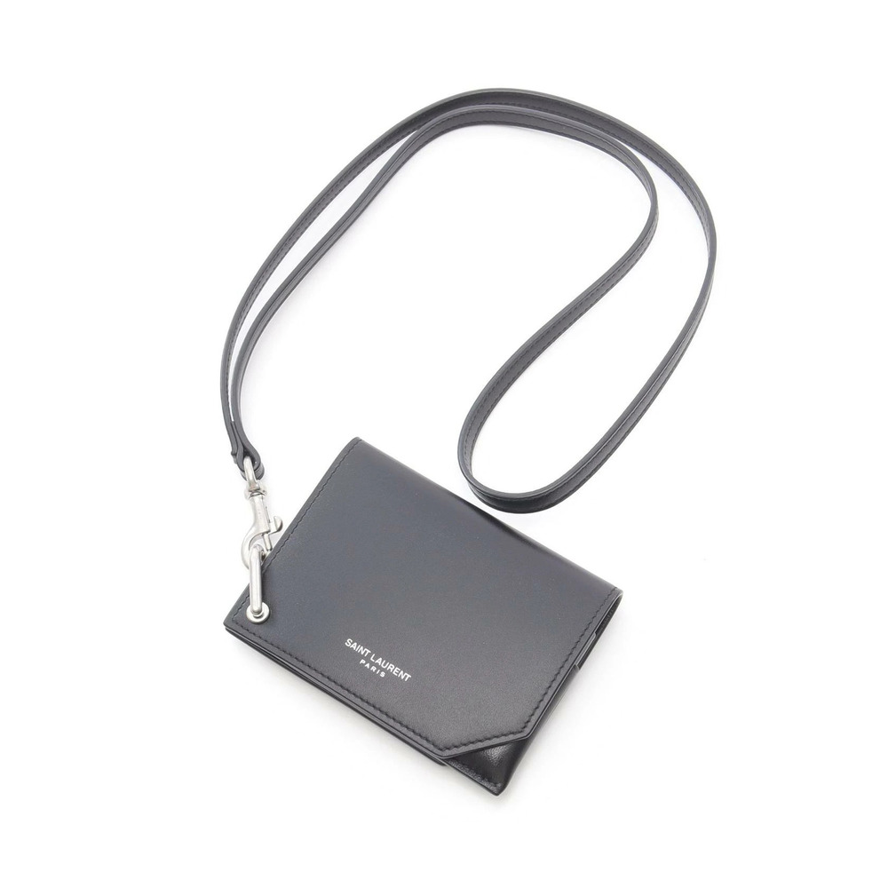 Saint Laurent Cassandre Leather Card Holder Black